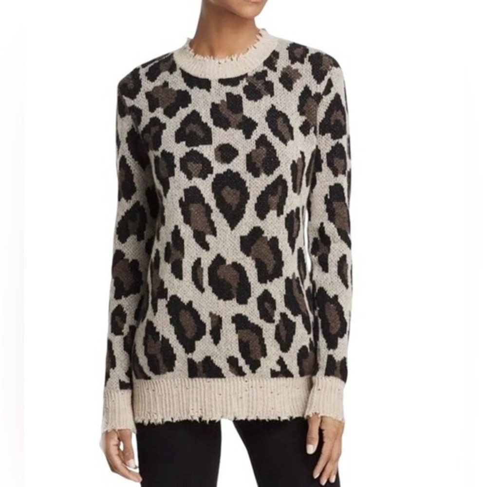 AQUA 100% Cashmere Leopard Print Distressed Sweater XS Y2K Grunge